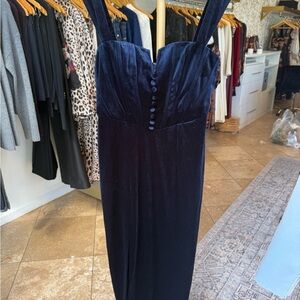 Aqua Strapless Midnight Blue Velvet Dress